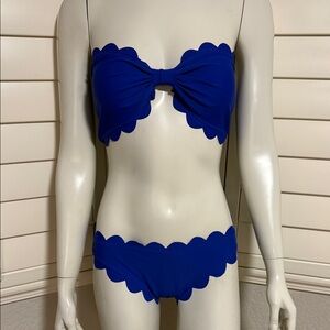 Royal Blue Scalloped Bikini Set | Bow Front Bandeau Top & Bottom - SHEIN